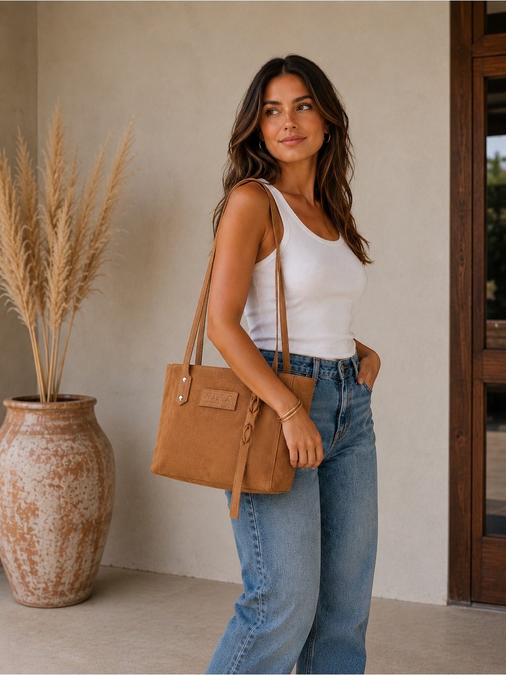 M.I.L.A Chic Tan Suede Tote Bag NWT‎